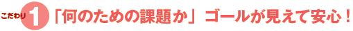 こだわり1、「何のための課題か」ゴールが見えて安心!