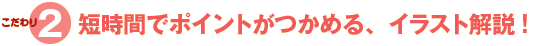こだわり2、短時間でポイントがつかめる、イラスト解説!